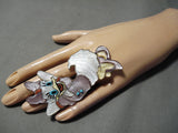 Largest Craziest Daisy Duck Native American Zuni Sterling Silver Shell Turquoise Ring-Nativo Arts