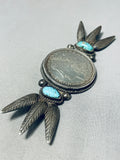 Astounding Vintage Native American Navajo Turquoise & Silver Dollar Sterling Silver Pin-Nativo Arts