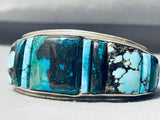 One Of Most Unique Vintage Navajo Turquoise Sterling Silver Inlay Bracelet-Nativo Arts