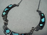 Exceptional Vintage Native American Navajo Turquoise And Onyx Sterling Silver Necklace Old-Nativo Arts