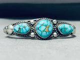 Mesmerizing Native American Navajo Signed Carico Lake Turquoise Sterling Silver Bracelet-Nativo Arts