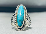 Classic Vintage Native American Navajo Old Kingman Turquoise Sterling Silver Ring-Nativo Arts