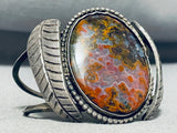 One Of The Best Vintage Native American Navajo Lava Agate Sterling Silver Leaf Bracelet-Nativo Arts