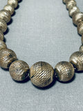 Native American Unique Bead Vintage Navajo Sterling Silver Necklace Old-Nativo Arts