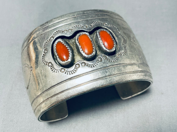 Massive Vintage Santo Domingo 3 Corals Sterling Silver Shadowbox Bracelet-Nativo Arts