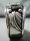 Vivid Vintage Native American Navajo Green Turquoise Sterling Silver Leaf Bracelet Old-Nativo Arts
