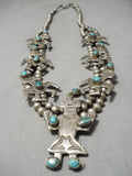 Museum Vintage Native American Navajo Turquoise Yei Sterling Silver Squash Blossom Necklace-Nativo Arts