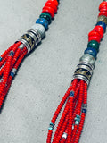 Authentic Singer Coral Native American Navajo Turquoise Sterling Silver Necklace-Nativo Arts