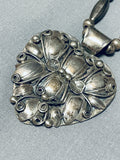 Huge Heart Vintage Native American Navajo Sterling Silver Hand Tooled Necklace-Nativo Arts