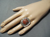 Signed Tso Family Chunk Coraltremendous Native American Navajo Coral Sterling Silver Ring-Nativo Arts
