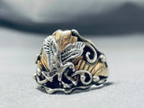 Signed Vintage Native American Navajo 12k Gold Filled Sterling Silver Eagle Ring-Nativo Arts