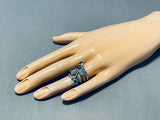 Brilliant Native American Navajo 4 Topaz Sterling Silver Handstamped Large Ring-Nativo Arts