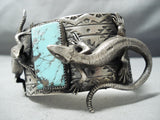 Detailed Double Lizard Sterling Silver Turquoise Bracelet Cuff-Nativo Arts