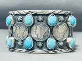 Spectacular San Felipe Signed Blue Gem Turquoise Sterling Silver Dimes Cuff-Nativo Arts