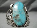Monumental Vintage Native American Navajo Blue Diamond Turquoise Sterling Silver Bracelet Old-Nativo Arts