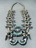 Native American Most Intricate Bird Vintage Turquoise Sterling Silver Squash Blossom Necklace-Nativo Arts