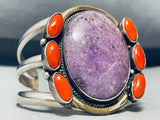 Very Unique Vintage Native American Navajo Charoite Coral Sterling Silver Bracelet-Nativo Arts