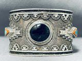 Multi Technique Vintage Native American Navajo Turquoise Sterling Silver Jet Bracelet-Nativo Arts