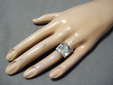 Striking Vintage Native American Navajo Mother Of Pearl Inlay Sterling Silver Ring-Nativo Arts