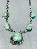 Very Old Vintage Native American Navajo Green Turquoise Sterling Silver Leaf Necklace Old-Nativo Arts