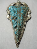 One Of Biggest Best Vintage Native American Navajo Turquoise Leaf Sterling Silver Necklace Old-Nativo Arts
