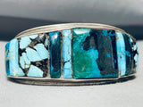 One Of Most Unique Vintage Navajo Turquoise Sterling Silver Inlay Bracelet-Nativo Arts