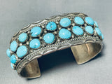 Stunning Vintage Native American Navajo 28 Blue Gem Turquoise Sterling Silver Bracelet-Nativo Arts