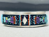 6-1/2' Wrist Native American Navajo Cosmic Inlay Jet Turquoise Coral Sterling Silver Bracelet-Nativo Arts