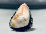 Very Rare Vintage Older Native American Navajo Pink Agate Sterling Silver Ring Old-Nativo Arts