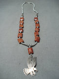 Noteworthy Navajo Apple Coral Sterling Silver Eagle Necklace Native American-Nativo Arts