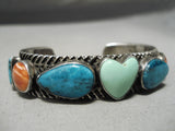 Thicker Detailed Vintage Native American Navajo Green Heart Turquoise Sterling Silver Bracelet-Nativo Arts