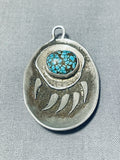 Intense Turquoise Vintage Native American Navajo Badger Paw Sterling Silver Pendant-Nativo Arts