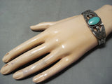 Early Vintage Native American Navajo Turquoise Sterling Silver Flank Bracelet Old-Nativo Arts