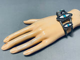 Flower And Leaf Vintage Native American Navajo Turquoise Inlay Sterling Silver Bracelet-Nativo Arts