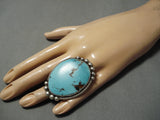 Native American One Of Best Vintage Navajo Santo Domingo Turquoise Sterling Silver Ring Old-Nativo Arts