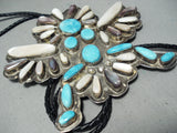 6 Inch Long Vintage Native American Navajo Turquoise Shell Sterling Silver Bolo Tie-Nativo Arts