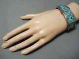 One Of Most Intricate Vintage Native American Navajo Turquoise Inlay Sterling Silver Bracelet-Nativo Arts