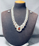 Chunky Coral Native American Navajo Sterling Silver Button Stamped Necklace Earrings-Nativo Arts