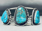 Wonderful Vintage Native American Navajo Pilot Mountain Turquoise Sterling Silver Bracelet-Nativo Arts