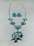 Tree Of Life Vintage Native American Zuni Turquoise Sterling Silver Necklace Earrings Set-Nativo Arts