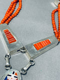 The Most Intricate Native American Zuni Coral Sterling Silver Inlay Necklace-Nativo Arts