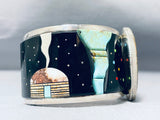 One Of The Craziest Ever Native American Navajo Turquoise Inlay Stserling Silver Bracelet-Nativo Arts