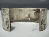 Thick Heavy Vintage Native American Navajo Turquoise Inlay Sterling Silver Bracelet Old-Nativo Arts