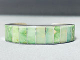 Native American Extremely Rare Damale Turquois Einlay Vintage Navajo Sterling Silver Bracelet-Nativo Arts