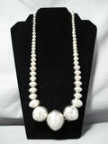 One Of The Biggest Ever Vintage Native American Navajo Sterling Silver Bead Necklace-Nativo Arts