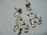 Excellent Vintage Navajo Native American Sterling Silver Hoop Dancer Earrings-Nativo Arts