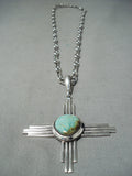 Zia Native American Navajo Royston Turquoise Sterling Silver Zia Sun Symbol Necklace-Nativo Arts