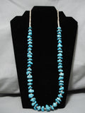 Incredible Vintage Native American Navajo Blue Gem Turquoise Sterling Silver Necklace-Nativo Arts