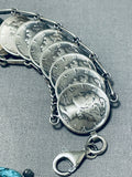 Unique Native American Navajo Blue Diamond Turquoise & Mercury Dime Sterling Silver Bracelet-Nativo Arts