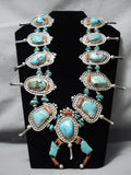 Authentic Vintage Native American Navajo Chunk Turquoise Sterling Silver Squash Blossom Necklace-Nativo Arts